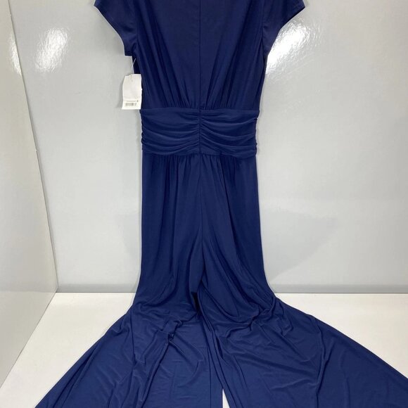 Vince Camuto Women’s Twist Front Jersey Jumpsuit Size L Navy Blue V-Neck - Picture 6 of 8